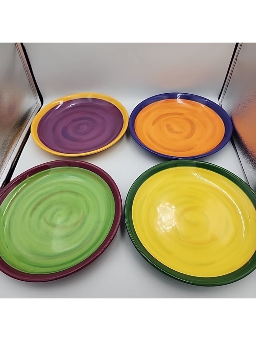 222 Fifth Jane Davies Fresco 11" Dinner Plates ×4 Farmer's Market